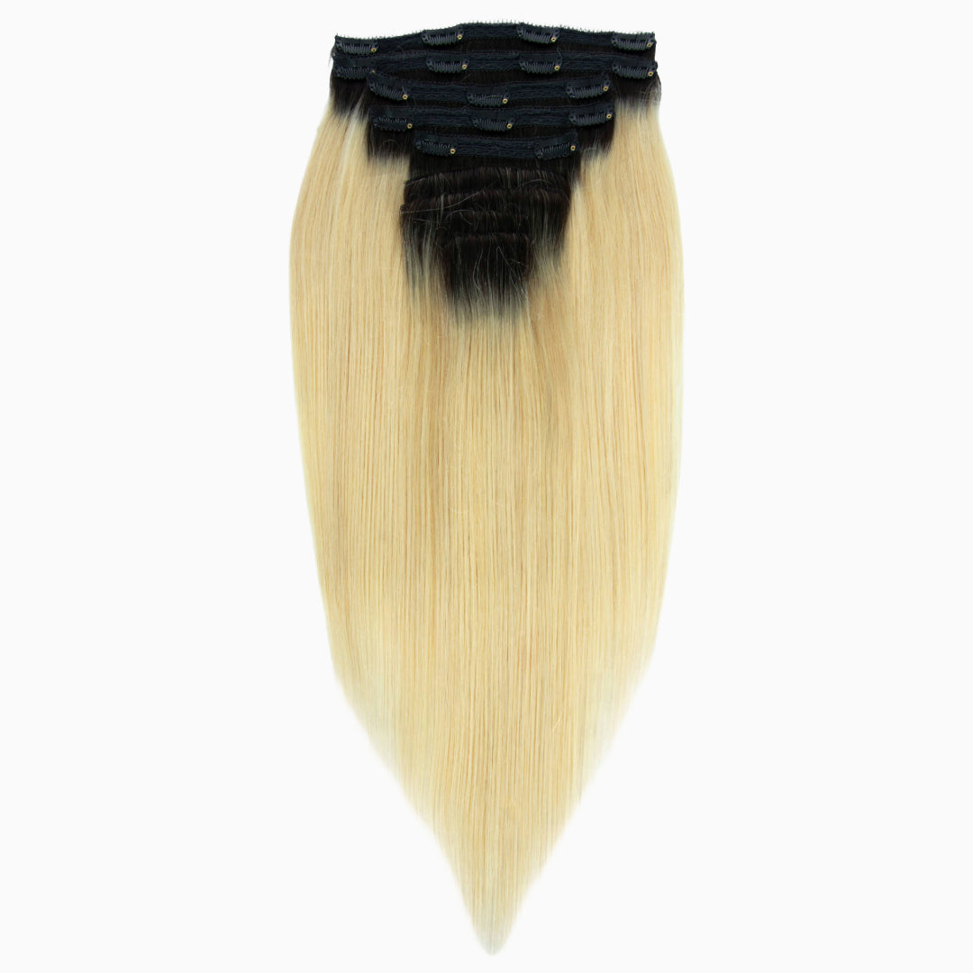 Dark Roots Blonde Silky Straight - InVisiRoot® Clip-ins (AKA TrueRoot™ Clip-ins)