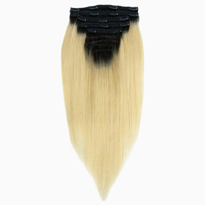 Dark Roots Blonde Silky Straight - InVisiRoot® Clip-ins (AKA TrueRoot™ Clip-ins)