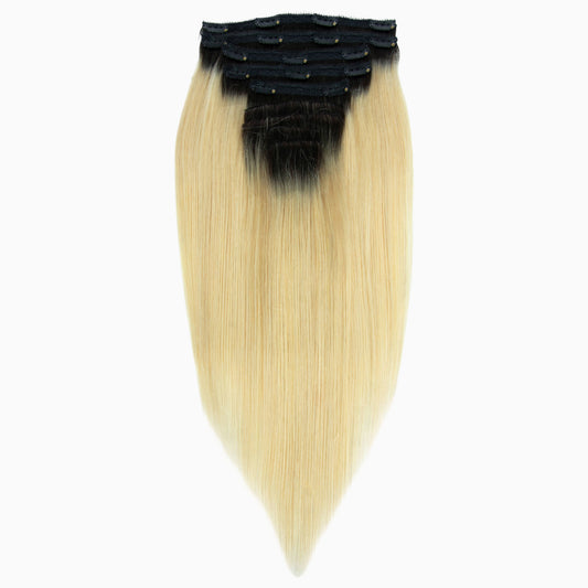 Dark Roots Blonde Silky Straight - InVisiRoot® Clip-ins (AKA TrueRoot™ Clip-ins)