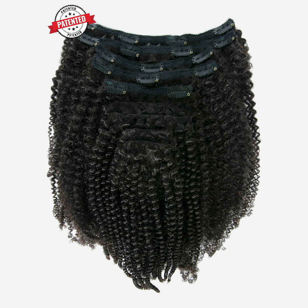 Upgrade from competitor's Follicle Fusion™ Clip-ins to our Patented InVisiRoot® Clip-ins. Experience True Undetectable Results: This is Jennifer 4c Burmese Kinky Coily texture InVisiRoot® Clip-ins