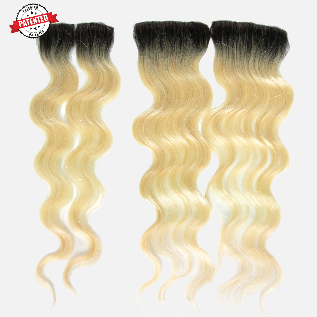 Lauren - Dark Roots Blonde Cambodian Body Wavy - InVisiRoot® Crown Pieces