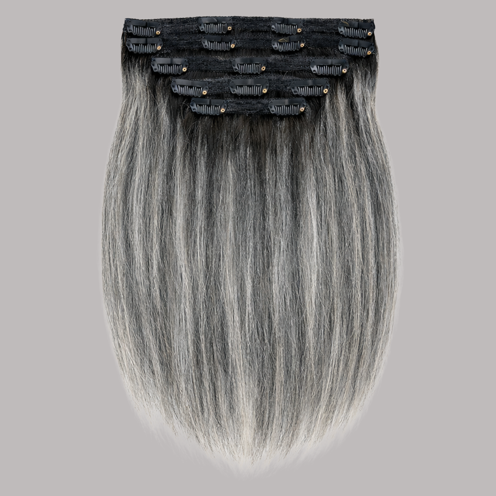 Salt & Pepper Yaki Silk Pressed -  InVisiRoot® Clip-ins (AKA TrueRoot™ Clip-ins) (Copy)